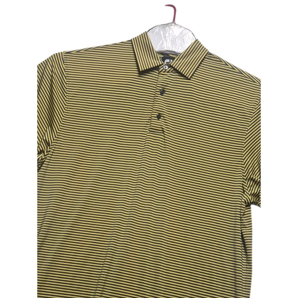 FootJoy Mens XL Striped Golf Polo Shirt Yellow Grey Short Sleeve Performance XL